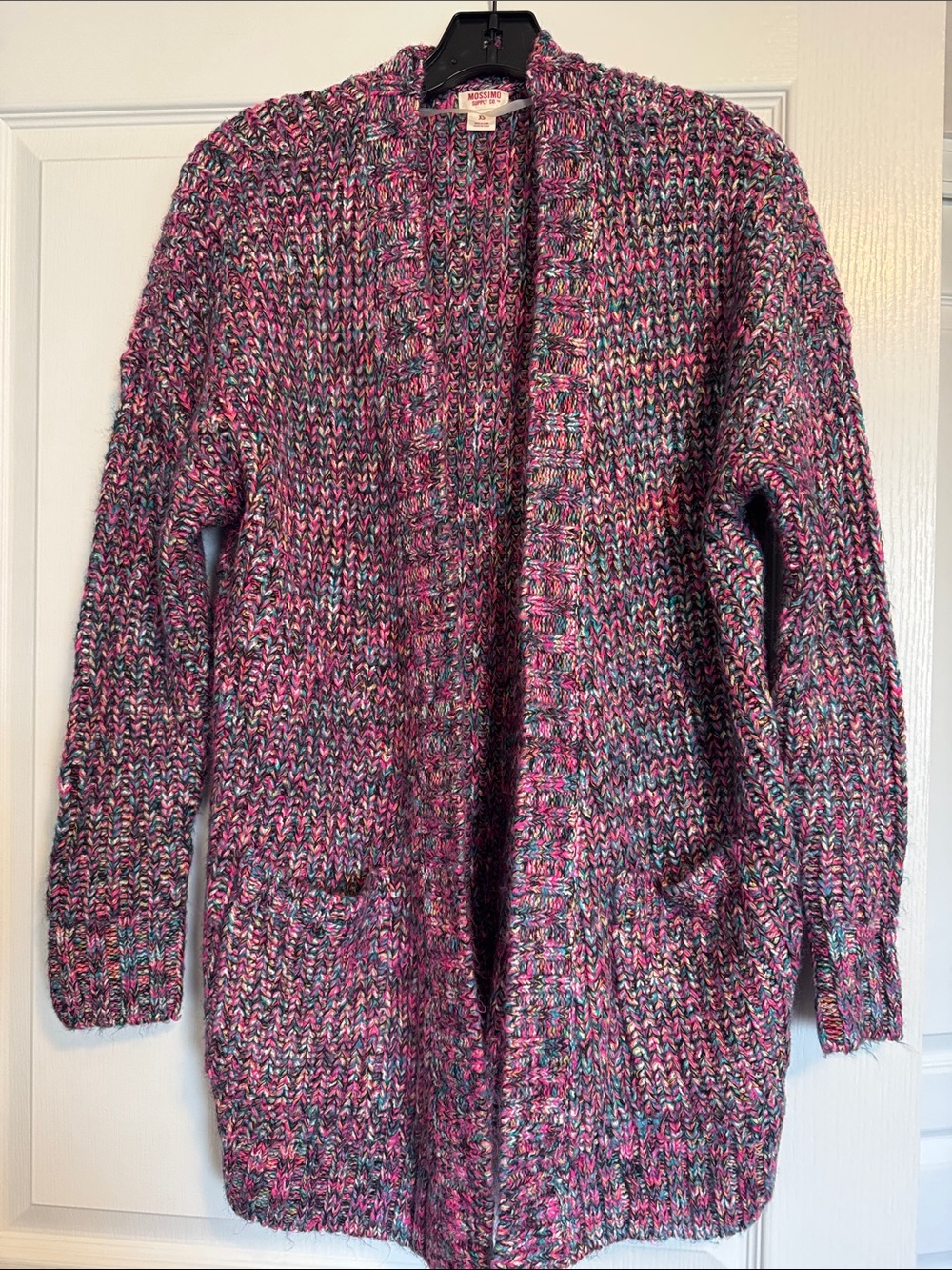 Mossimo Supply Co. Pink Multicolor Open-Front Chunky Knit Cardigan